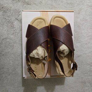 New Portland‎ Leather Goods Patina Florence Platform Sandal Nutmeg Size 6